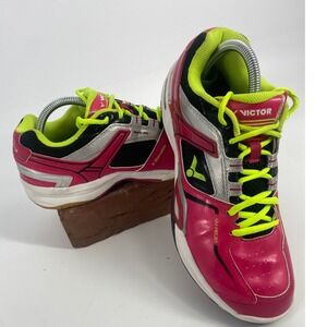 RARE Victor SH-A820 Badminton Shoes Pink/Neon Yellow Women's Size 10.5 US 42 EUR